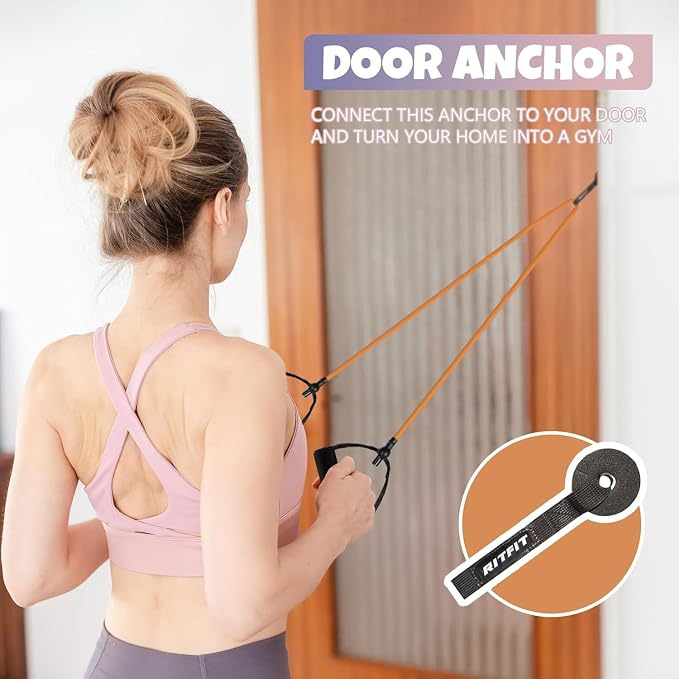 RitFit Single Resistance Bands with Handles Door Anchor for Home Gym | Door Anchor, Workout Guidance included, Exercise Bands for Physical Therapy, Yoga, Strength Training