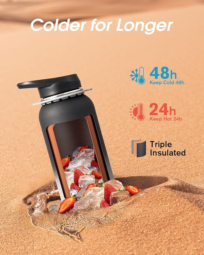 Coolflask 40 oz Water Bottle Insulated Stainless Steel with Strap | Metal Water Flask with Straw & Spout Lids, Triple-Wall, Cold 48+h, Dishwasher Safe, Leakproof, BPA-Free, for Gym & Hiking