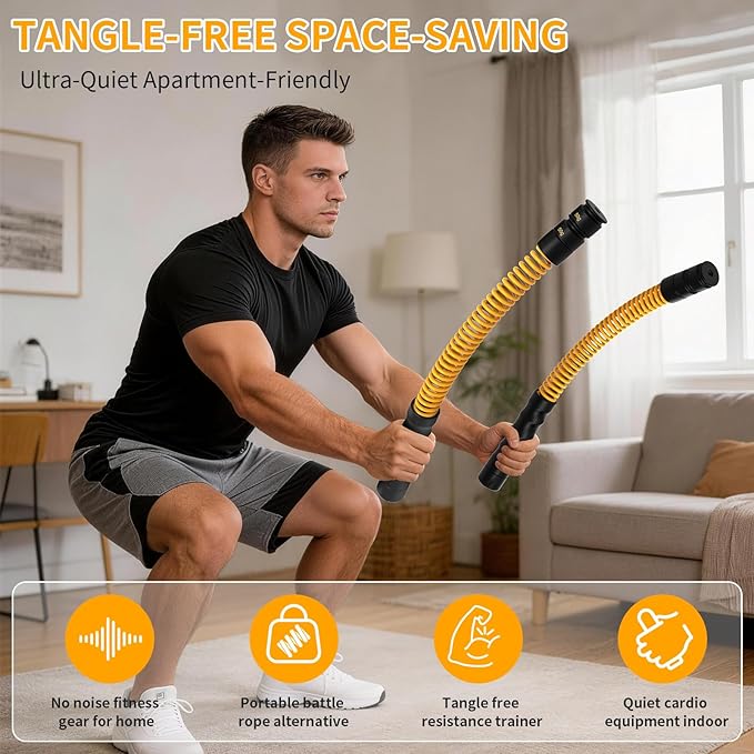 Ropeless Battle Ropes 4.0, Heavy Duty Portable Steel Core | For Home Gym & Outdoor, Anti-Slip Ergonomic Handles for Strength Training, HIIT & Full Body Workout, Ideal for Men & Women