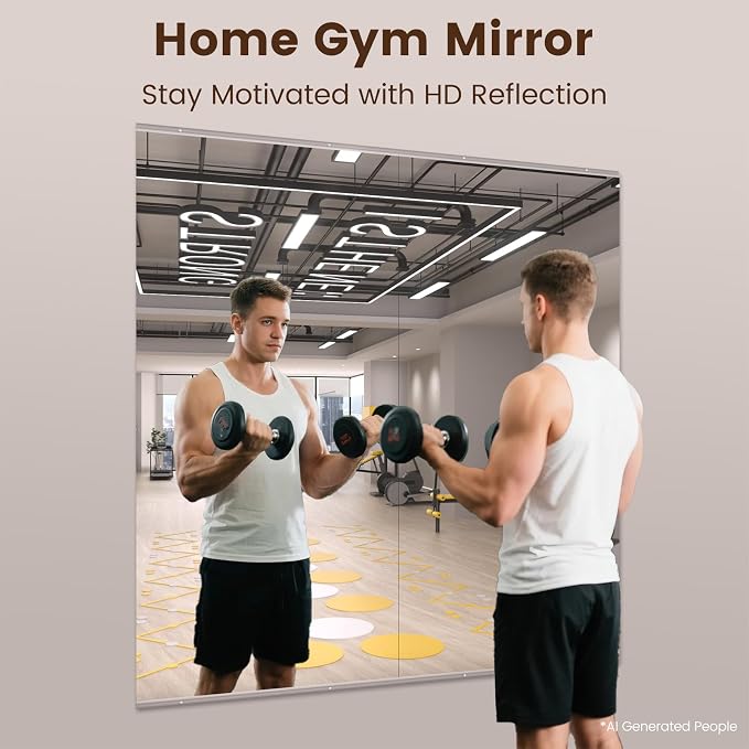 LOAAO Home Gym Mirror 65"x30", 2 PCS | Frameless, Tempered Glass, Large Workout Mirrors, For Home Gym, Dance Studio, Yoga Room, Garage Gym