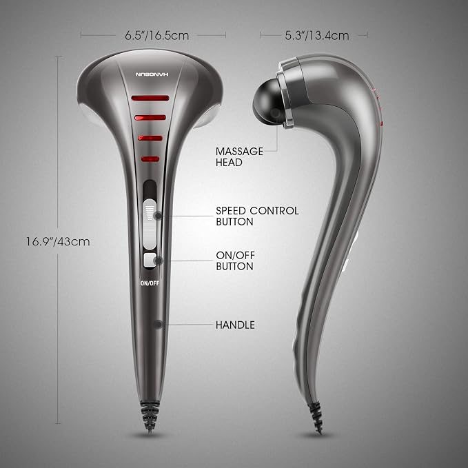HANGSUN Handheld Back Massager for Pain Relief, Electric Double Head Percussion for Neck, Shoulder, Leg, Foot, Body Muscle Relaxation, Deep Tissue Massager MG460, Corded, 2.3 lbs, Metallic Gray