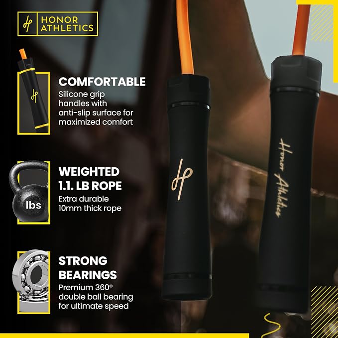 Honor Athletics 3.0 Muay Thai Style Weighted Jump Rope/Crafted for High-Intensity Training/Muay Thai & MMA - Lasting PVC Jump Rope - Heavy 1.1lb PVC Jump Ropes for Fitness