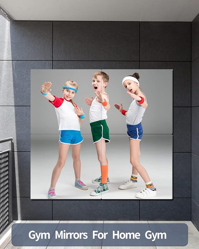 Wall Mirrors for Bedroom Door,Unbreakable Full Length Wall Mirrors Tiles,shatterproof Mirror for Kids 4 Pack 10" x10,Workout for Home Gym Body,Closet Mirror Wall Home Gym