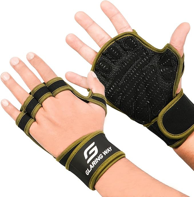 Gym Workout Gloves for Women and Men | Silicone grip fingerless, open back vents, neoprene, non-slip, palm, thumb protection for cross training, pull ups, cycling