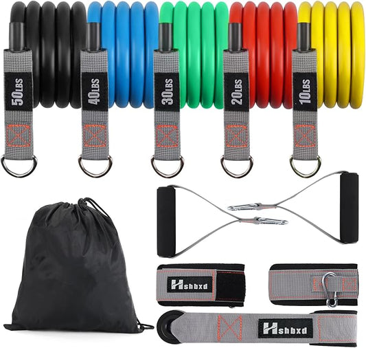 Resistance Bands with Handles and Door Anchor for Home Workouts | For women and men; includes a door anchor and simple guide for exercise, stretching, and home workouts.
