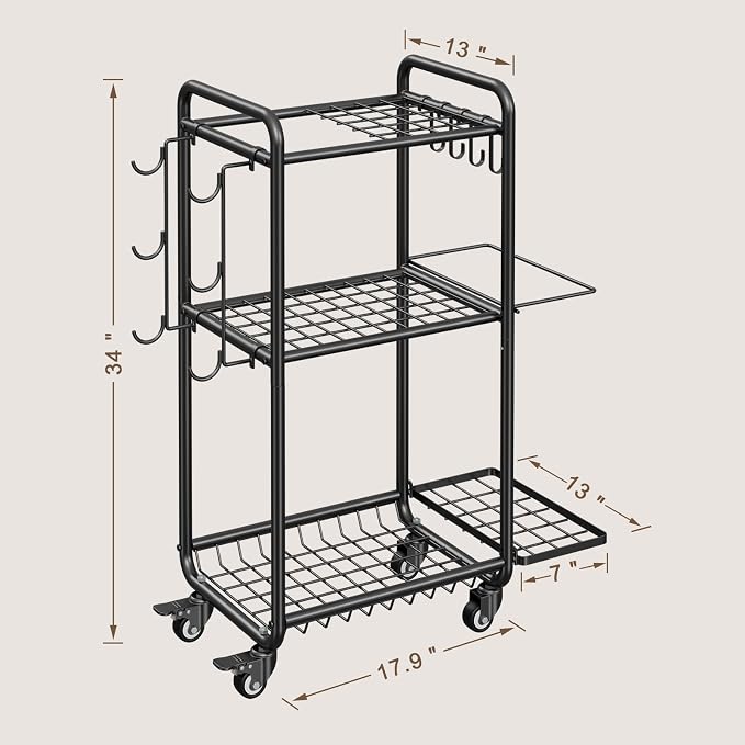 Multi-Functional Home Gym Storage Rack with Wheels and Hooks | Gym Equipment Storage for Dumbbells Kettlebells Yoga Mat, All-in-One, Space Saving, Easy to Assemble