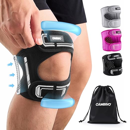 CAMBIVO Patella Tendon Support Knee Brace for Women & Men, Adjustable Knee Strap with Gel Pad & Side Stabilizers, Breathable Lightweight Knee Support for Running, Training & Daily Use (Black, S/M)