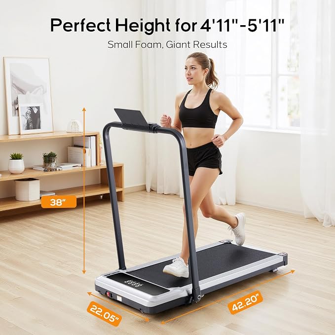 Walking Pad Under Desk Treadmill, Portable Compact Electric Walking Treadmill, Quiet Fitness Machine with Remote Control & LED Display for Home Office