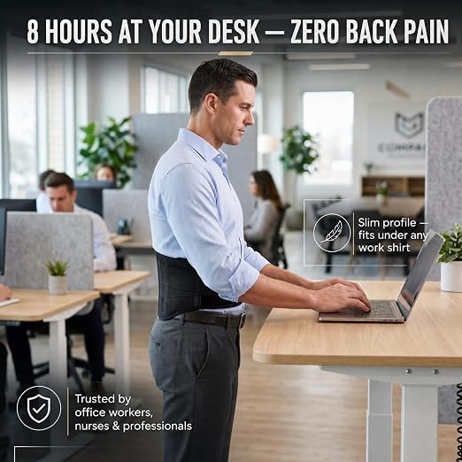 Back Brace for Men Lower Back Pain, Work Lumbar Support Belt | Wide Back Support Belt, 5 Removable Metal Stays, Breathable Support for Work & Lifting, Sciatica & Disc Relief (L:37"-41")