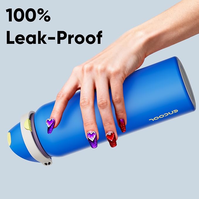 Insulated Water Bottle with Straw - Encool Stainless Steel Water Bottle with Push Button Lid, Leak-Proof & BPA-Free, Keeps Cold for 24 Hours for Sports, Travel, Gym (40 oz, Sapphire)