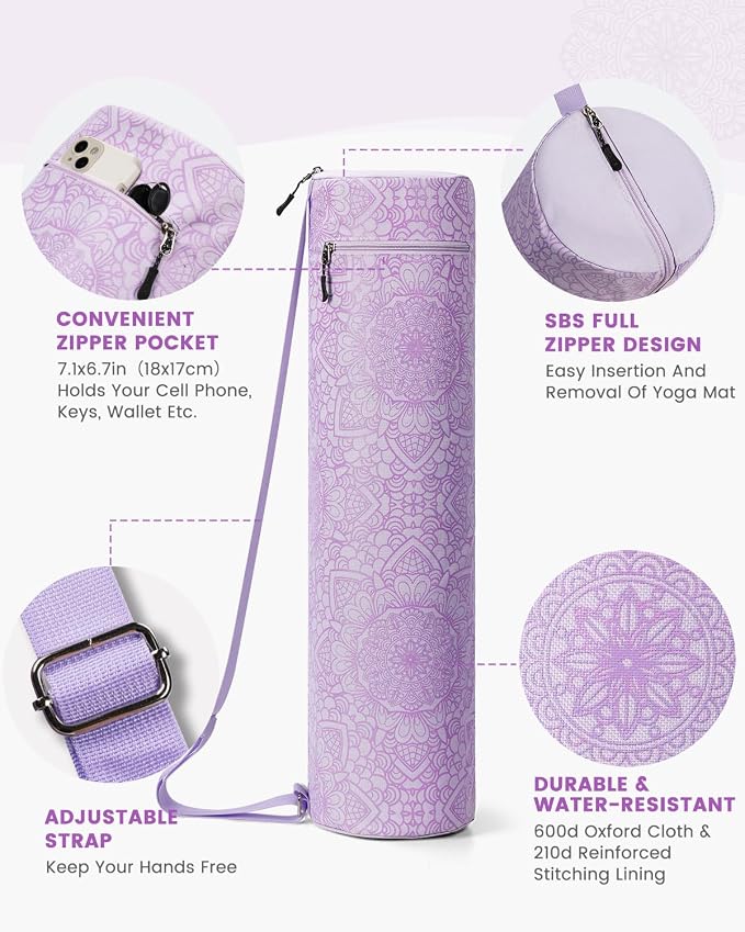 Gonex Yoga Mat Bag, Full-Zip Mat Carrier | 600D Oxford Fabric, Wet Pocket, Front Zip Pocket, Adjustable Strap, Fits Mats up to 26"