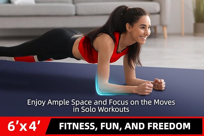 GymCope Large Exercise Mat for Home Workout,12‘x6’/10'x6'/9'x6'/8'x6'/7'x5'/6'x4' (7mm) Extra Thick Workout Mat, High-Density Gym Mat for Cardio, Jump Rope, MMA, Weights (Shoe-Friendly)