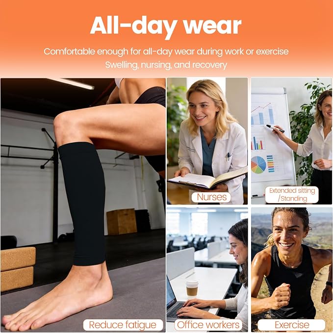BSERA Calf Compression Sleeve Women, 2 Pairs 20-30mmHg Footless Compression Socks for Swelling Shin Splints Varicose Veins