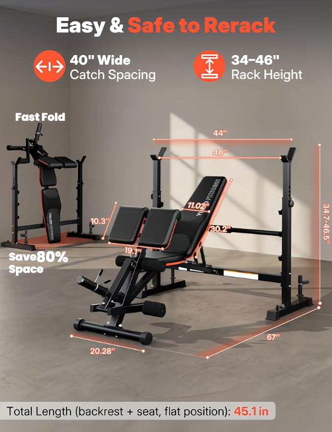 YOLEO 1+X Olympic Weight Bench Set with Rack, Upgraded Roman Chair, Preacher Curl & Leg Extension, 1870LBS Foldable Bench Press System for Full Body & Posterior Chain Training Home Gym