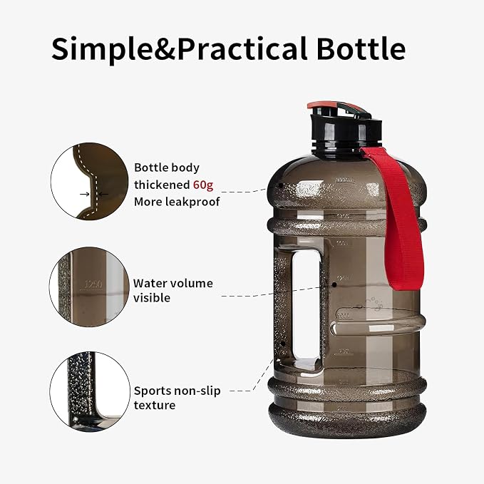 TOOFEEL 2.2L Half Gallon Water Bottle BPA Free - Ideal for Gym, Big Water Jug, Reusable Sports Bottle with Measurements Marked Drink Container (74oz Clear Black Water Bottles)