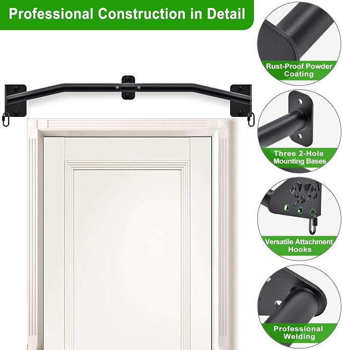 SELEWARE 32"/36" Wall Mount Pull Up Bar Joist Mount Chin Up Bar for Doorway | Heavy Duty Steel Construction Support 450 lb, w/Resistance Band Hooks, Fits 32"/36" Wall Studs for Home Gym Strength Training