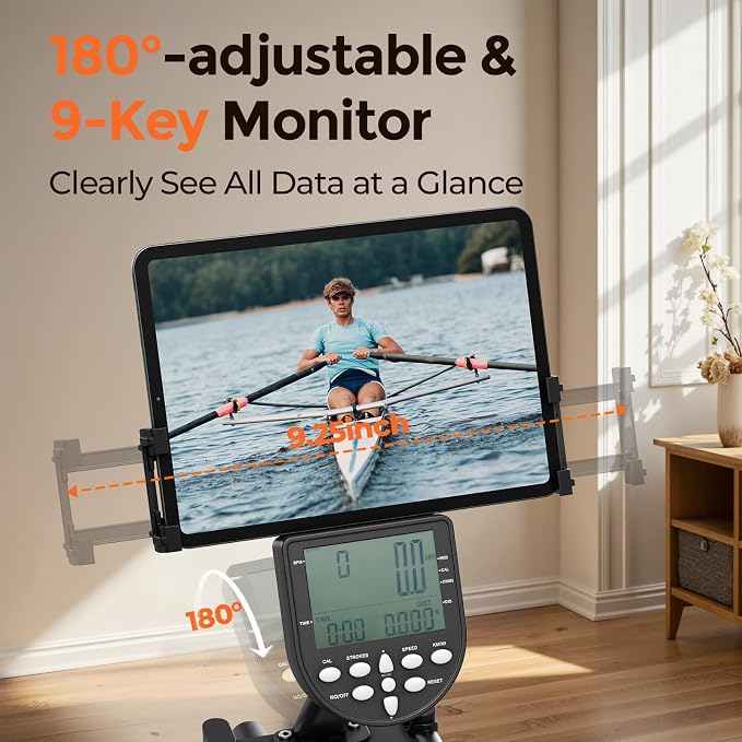 YOSUDA Rowing Machine for Home, Magnetic Rower Machine for Beginners to Athletes, Use with Resistance Adjustment Function, Bluetooth, App Supported, LCD Monitor, and Comfortable Seat Cushion