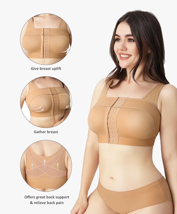 FeelinGirl Arm Compression Sleeve Women Post Surgery Front Closure Bra | Arm Lipo Compression Garment, Seamless Arm Shaper for Flabby Arms, Lymphedema Compression, Breast/Back Support