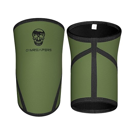 Gymreapers Knee Sleeves (Pair w/Bag) - Knee Compression Sleeve Support for Squats, Weightlifting, and Powerlifting 7MM Neoprene Sleeves - 1 Year Warranty (Military Green/Black, XX-Large)