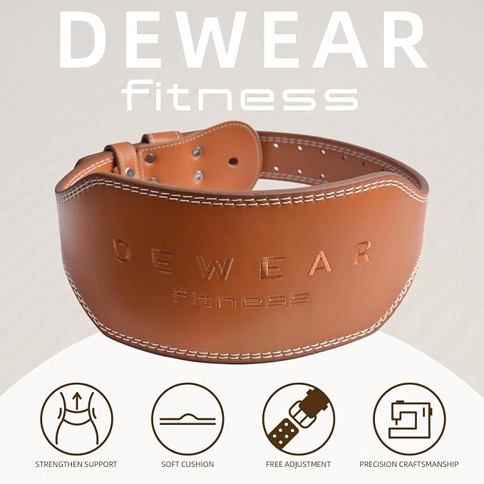 Genuine Leather Weight Lifting Belt, 4”& 6” Padded Lumbar Back Support, 10 Adjustable Holes, Gym Weight Belt Ideal for Deadlift, Powerlifting, Bodybuilding and Squat