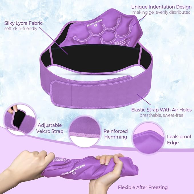 Extra Large Ice Pack for Back Pain Relief, 2 Gel Packs, Purple | 35-Min Long-Lasting & Instant Pain Relief, Leakproof Back Ice Pack, Extension Strap, Hot Cold Therapy, Skin-Safe Lycra Fabric