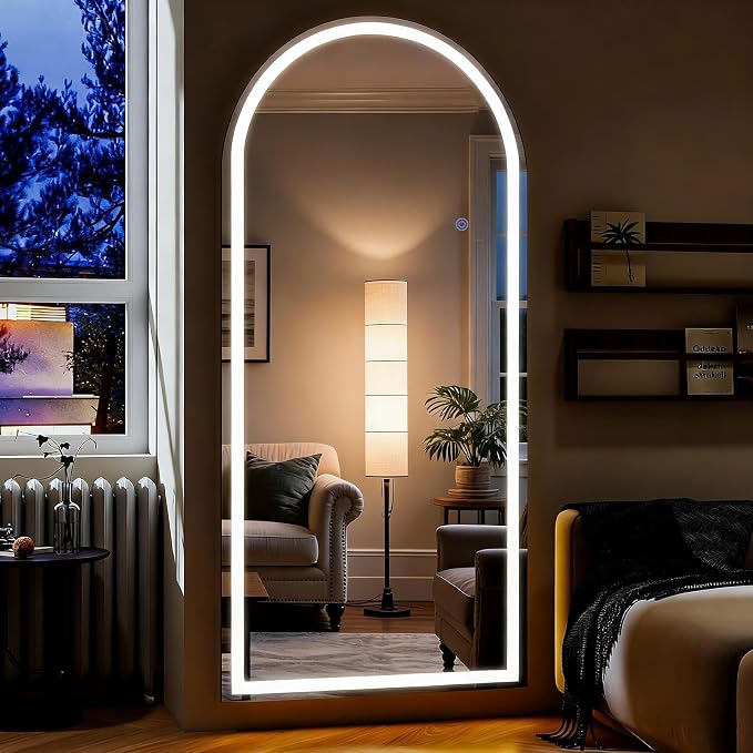 26 x 68 in Arched Led Mirror Full Length with 3 Color Lighting | ZENOMIRRIS Full Body Mirror with Adjustable Dimming Lights Brightness Memory Function for Night Make-up Bedroom Dressing Room