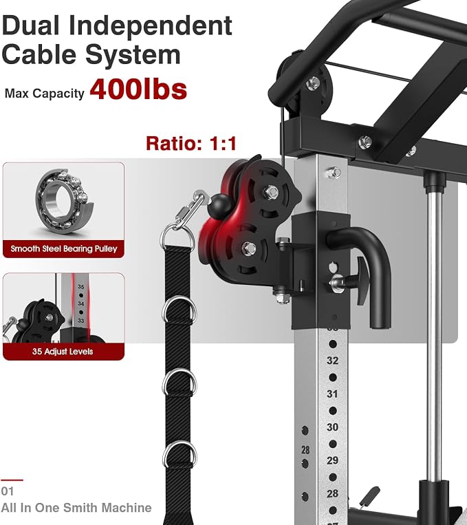 DONOW Smith Machine with Weight Stacks Home Gym System Cable Crossover | Multi Function, All in One, Heavy Duty, Lat Pulldown Bench, Hip Thrust Attachment, Smooth Smith Bar and Cable System