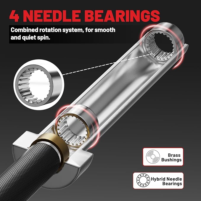 PAPABABE 7ft Barbell 45lb Olympic Barbell 1000/1500lbs Capacity Home Gym | 7ft 45lb 2" Olympic Barbell, 1000/1500lbs Capacity, Hybrid Needle Bearings & Bushings for Squat Curl Deadlift