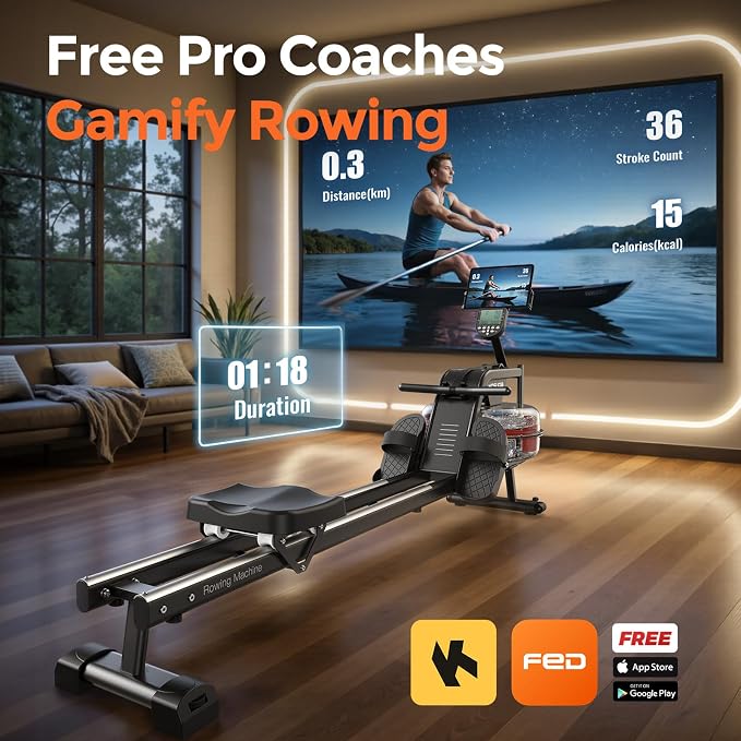 YOSUDA Rowing Machine for Home, Magnetic Rower Machine for Beginners to Athletes, Use with Resistance Adjustment Function, Bluetooth, App Supported, LCD Monitor, and Comfortable Seat Cushion