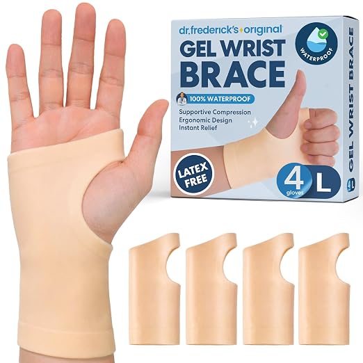 Dr. Frederick's Original Gel Wrist Brace, Large, 4 ct | Waterproof Fingerless Sleeve, Carpal Tunnel, Arthritis and Tendonitis, Fits Left and Right Hand, Men and Women