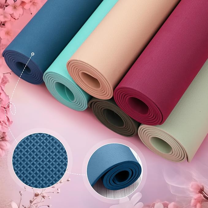 Timgle 6 Pack Yoga Mats Bulk 68 x 24 Inches Non Slip Exercise Yoga Mat 4 mm Thick Anti Slip Tear Resistant Sports Gym for Fitness Stretching Home Workout and Studio