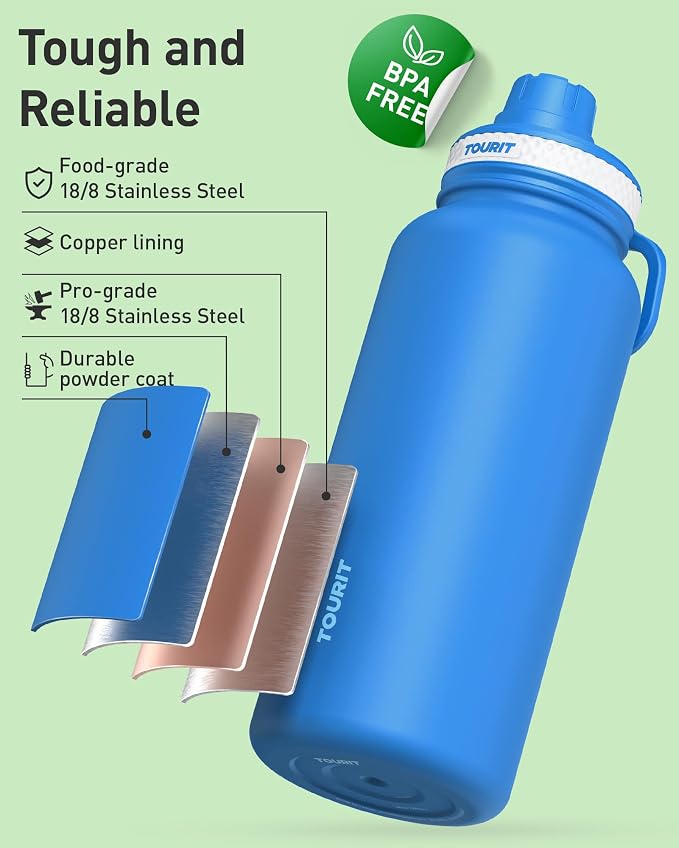 TOURIT 24 oz Insulated Stainless Steel Water Bottle, Pink | Double-wall vacuum thermal flask with top handle, leakproof & BPA-free design for sports, gym, hiking & travel use