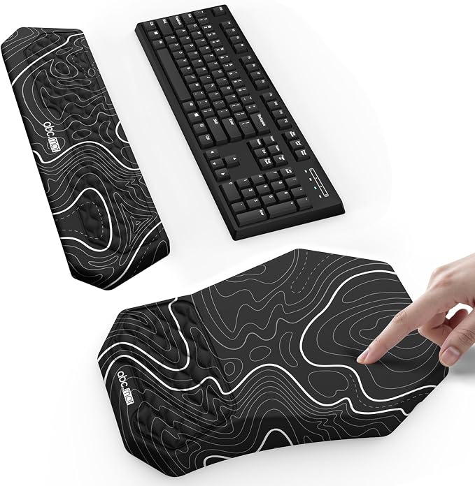 Ergonomic Mouse Pad Wrist Rest and Keyboard Wrist Rest Support Set | Massage Design Mousepad for Carpal Tunnel Pain Relief, Memory Foam, Non-Slip PU Base for Computer Desk, Topographic