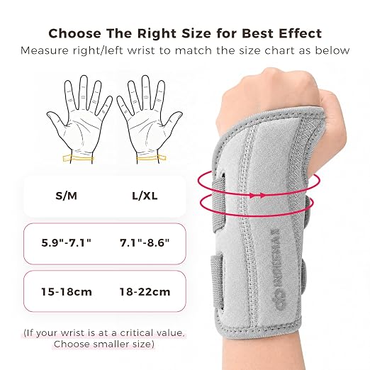 Copper Carpal Tunnel Wrist Brace, Adjustable Wrist Support Splint for Night Sleep & Daytime Working, Hand Braces Pain Relief for Arthritis, Tendonitis, Sprain, Men & Women(Right Hand-Grey, S/M)