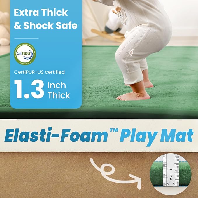 1.3" Thick Baby Play Mat for Floor,79x79 Large Memory Foam Tummy Time Mat | Soft Coral Velvet Nursery Rug, Non Slip for Crawling,Toddlers,Infants,Kids,Yoga & Tatami Style for Living Room
