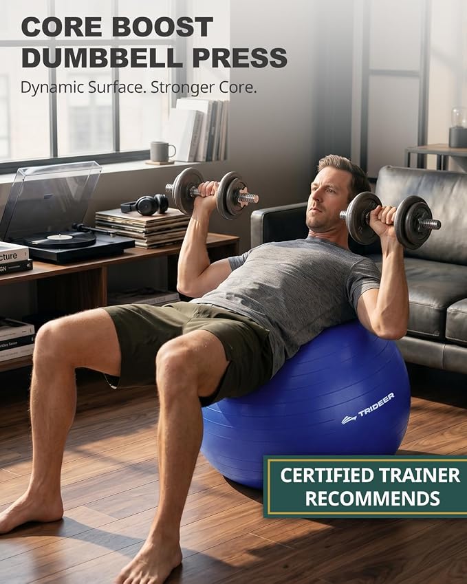 Trideer Yoga Ball for Exercise, Pilates, Core & Balance Training, Stability Ball for Pregnancy & Birthing Prep, Physical Therapy, Daily Stretching, Office Chair for Active Sitting, Quick Pump Included