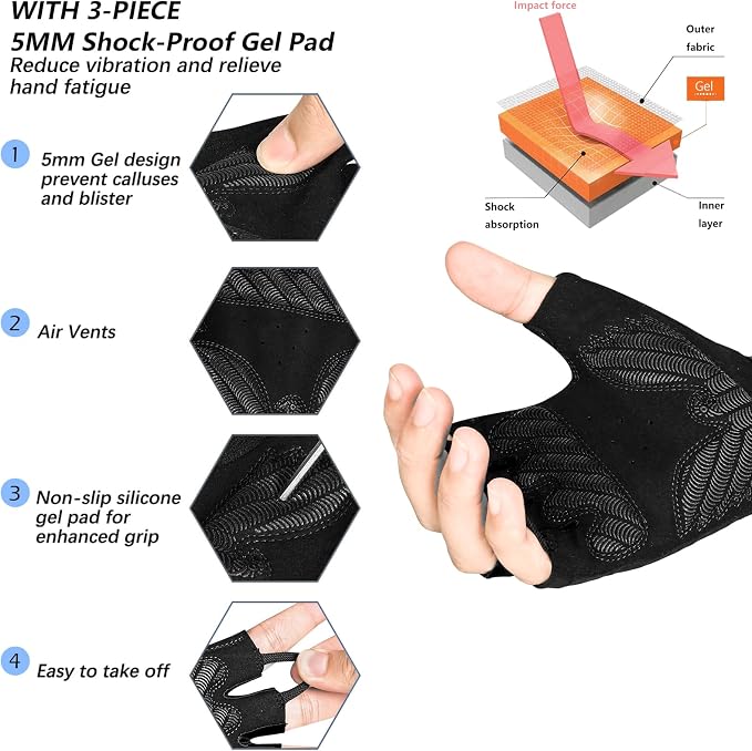 Cycling Gloves Bike Bicycle Gloves, Half Finger 5MM Gel Anti-Slip | Biking Gloves for Men Women Gym workout exercise Motorcycle Hiking Rowing Outdoor Sports