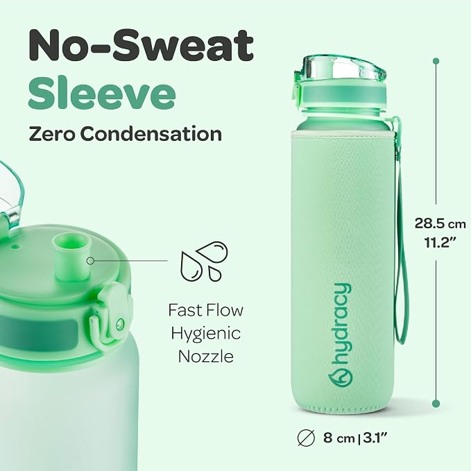 Hydracy Motivational Water Bottle with Time Marker & Fruit Infuser 32 oz | BPA-Free Tritan, Leakproof Flip-Top Lid,No-Sweat Sleeve,Carry Strap,Daily Intake Tracking for Gym,Sports,Outdoors