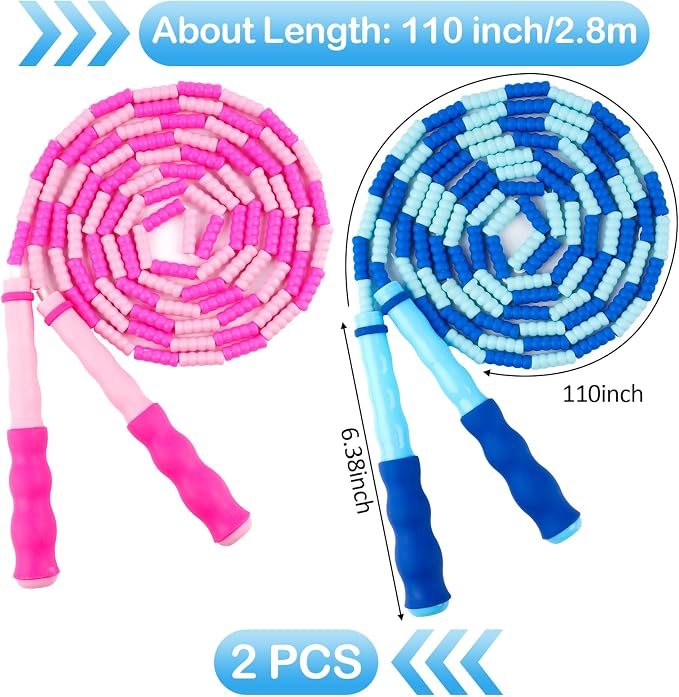 Jump Rope for Kids, Adjustable Jump Ropes for 4 5 6 7 8 10 12, Tangle Free | Jumping Rope Age 8-12, Segmented Soft Beaded Skipping Rope for Women Fitness