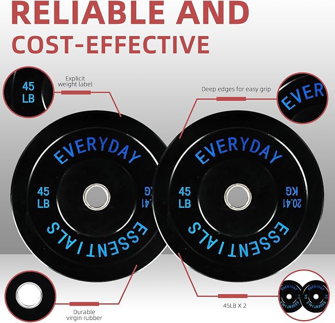 Fitvids 2-Inch Olympic Bumper Plates, Perfect Weight Plates for Weightlifting and Strength Training, Multiple Weights Available