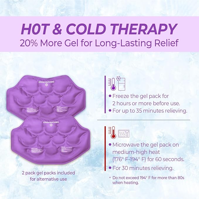 Extra Large Ice Pack for Back Pain Relief, 2 Gel Packs, Purple | 35-Min Long-Lasting & Instant Pain Relief, Leakproof Back Ice Pack, Extension Strap, Hot Cold Therapy, Skin-Safe Lycra Fabric