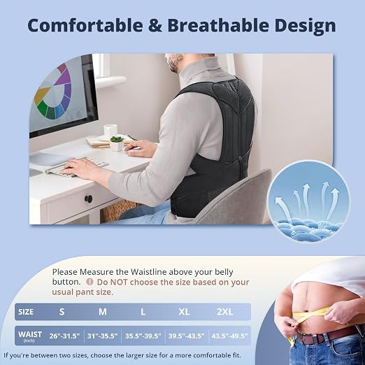 Fitsupport Back Brace Posture Corrector for Women and Men Back Lumbar Support Shoulder Posture Support for Improve Posture Provide and Back Pain Relief Large(Pack of 1)