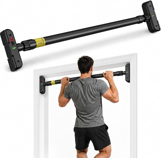 Pull Up Bar for Doorway, Door Frame Chin Up Bar No Screws, 440lbs Capacity | Adjustable 72-95 cm (28.3"-37.4") Chin Up Bar, Dual Gear Lock, Level Meter, Anti-Slip PVC Pads for Home Gym Strength Training