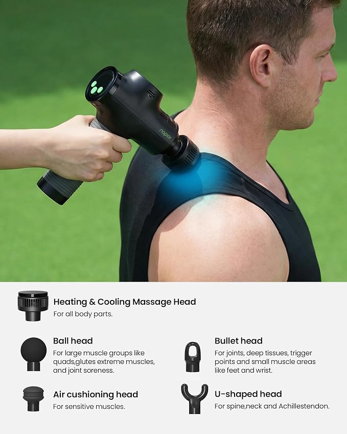 Massage Gun with Heat and Cold, Deep Tissue Percussion Massager Gun | FSA Eligible, Muscle Back Massager Gun for Pain Relief Athletes, 10mm, LCD Display, 5 speeds, Carrying Case, HSA approved