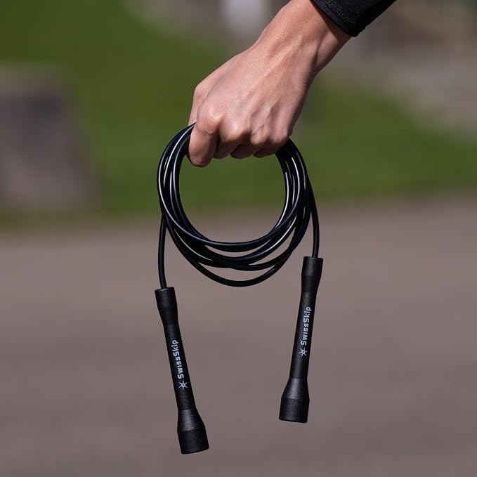 Swissskip Speed Jump Rope by Dayan Kolev, 5mm PVC Skipping Rope, Great for Beginners and Advanced Athlets, Designed for Fitness, Cardio, Boxing & CrossFit, Adjustable length with Unbreakable Handles