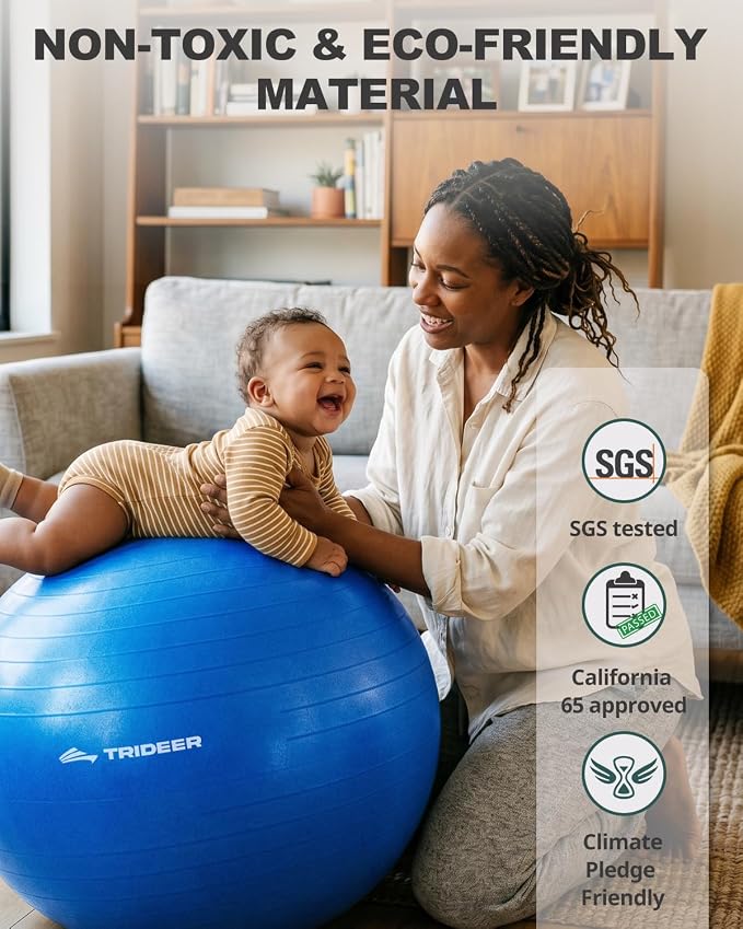 Trideer Yoga Ball for Exercise, Pilates, Core & Balance Training, Stability Ball for Pregnancy & Birthing Prep, Physical Therapy, Daily Stretching, Office Chair for Active Sitting, Quick Pump Included