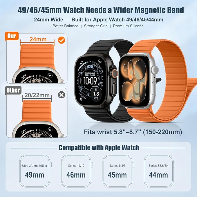 Magnetic Sport Silicone for Apple Watch Ultra 3 2 Band 49mm 46 45 44mm Men | Upgraded Magnet,Two-Tone Design,Waterproof,Soft Loop Strap for iWatch Ultra 3/2 Series 11 10 9 8 7 6 5 4 SE 46mm 45mm 44 49