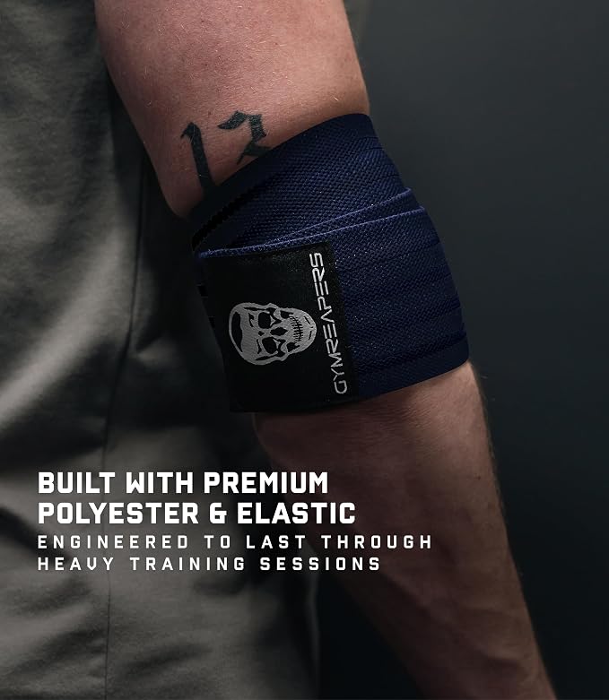 Gymreapers Weightlifting Elbow Wraps (1 Pair) - Flexible 40'' Elbow Compression Strap & Joint Support Brace - for Bench Press, Powerlifting, and Pressing