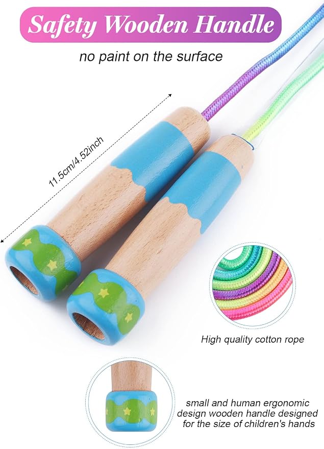 Jump Rope for Kids, Lorvain Adjustable Skipping Rope | Kids Jump Ropes with Wooden Handle for Girls Boys, Weighted Jumping Ropes for Fitness Workout Exercise Outdoor Fun Activity