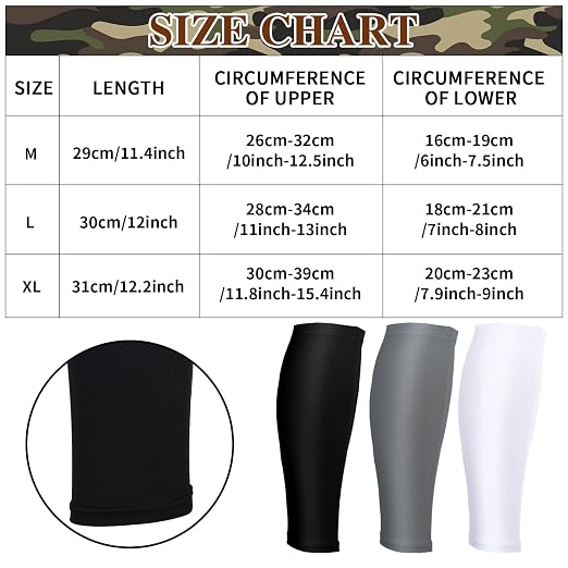 3 Pairs Calf Compression Sleeves for Men And Women Football Leg Sleeve Footless Compression Sock for Running Athlete Cycling (Black, White, Gray, Large)
